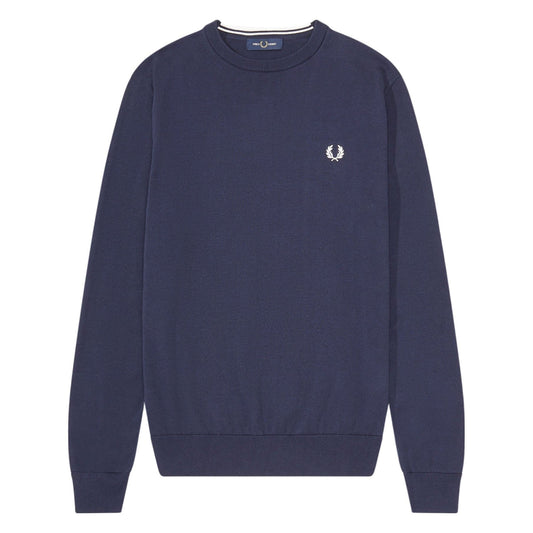 Camisola de homem em malha azul marinho Fred Perry Classic Crew. Foto de frente.