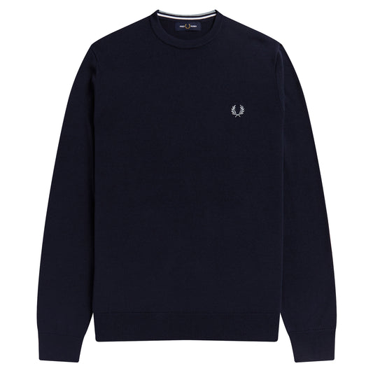 Fred Perry Classic Crew Neck Jumper Shaded Navy. Foto da parte da frente.