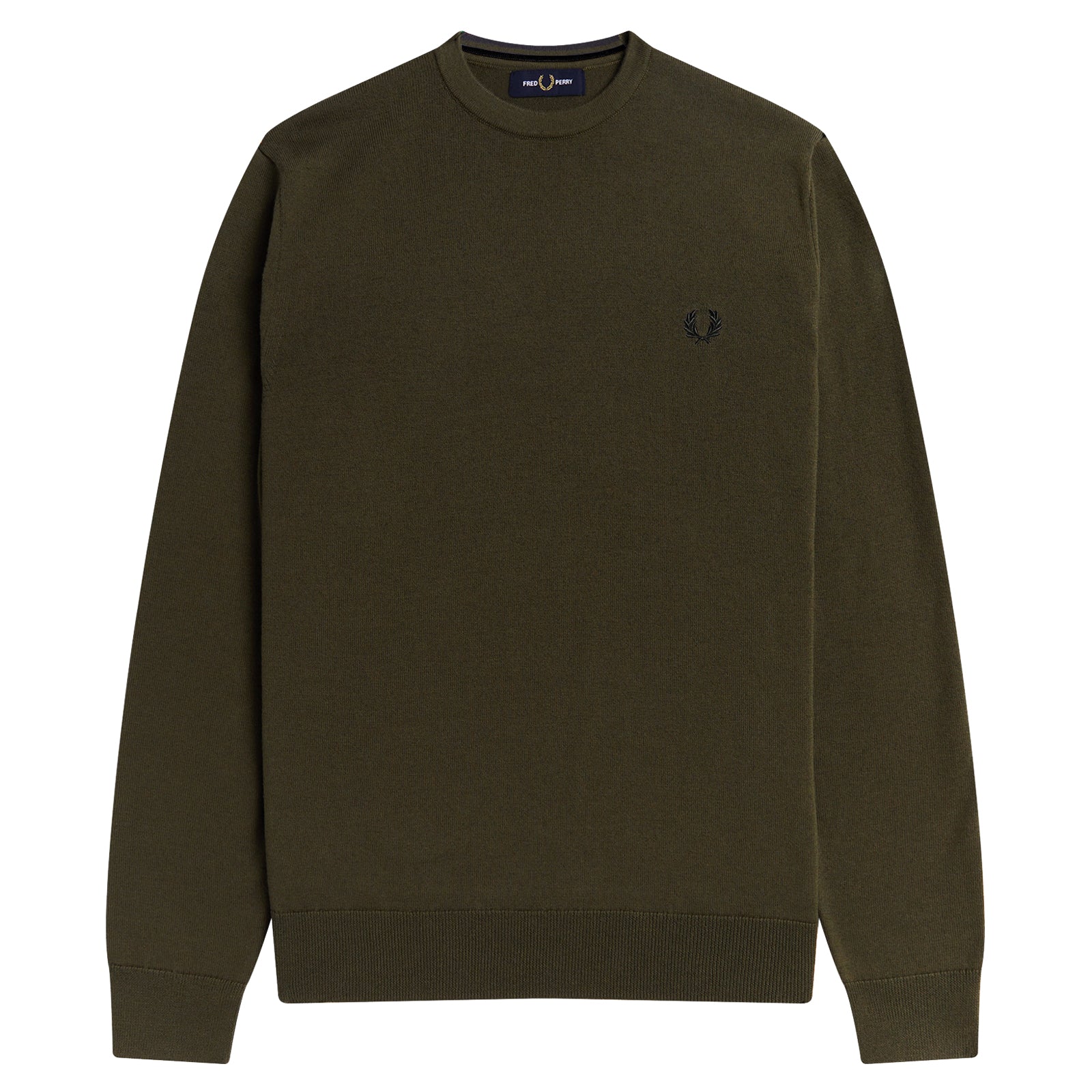 Fred Perry Classic Crew Neck Jumper Uniform Green. Foto da parte da frente.