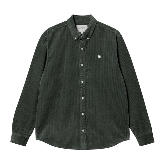 Carhartt WIP Madison Cord Shirt Boxwood/Wax. Foto da parte da frente.
