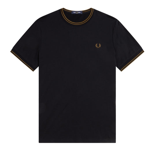 Fred Perry Twin Tipped T-Shirt Black/Shaded Stone/Shaded Stone. Foto da parte da frente.