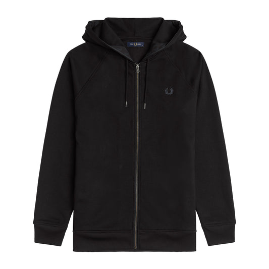 Fred Perry Taped Hooded Sweatshirt Black. Foto de frente.