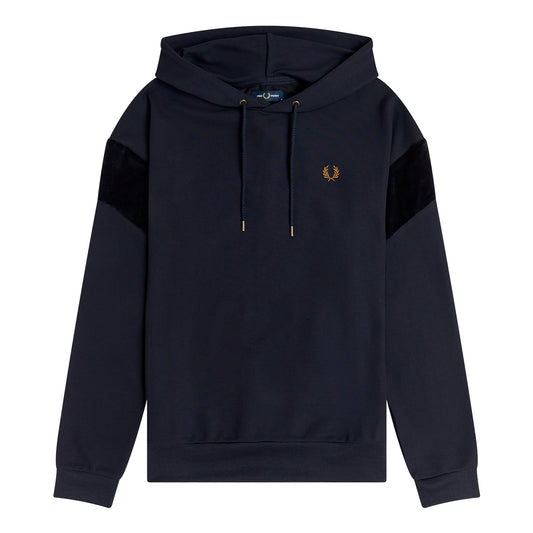 Fred Perry Velour Panel Hooded Sweatshirt Navy. Foto de frente.