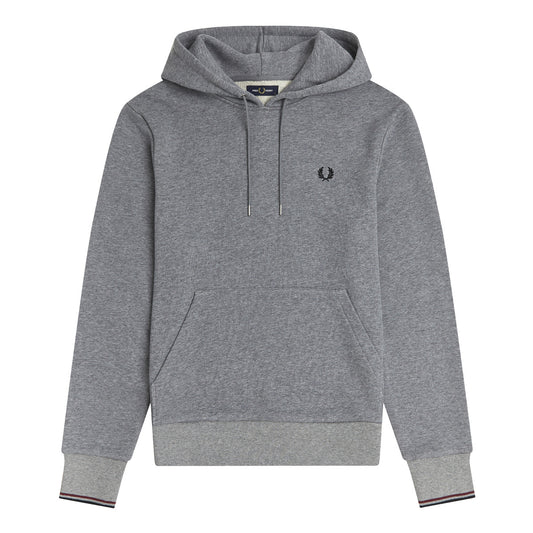 Fred Perry Tipped Hooded Sweatshirt Steel Marl. Foto de frente.