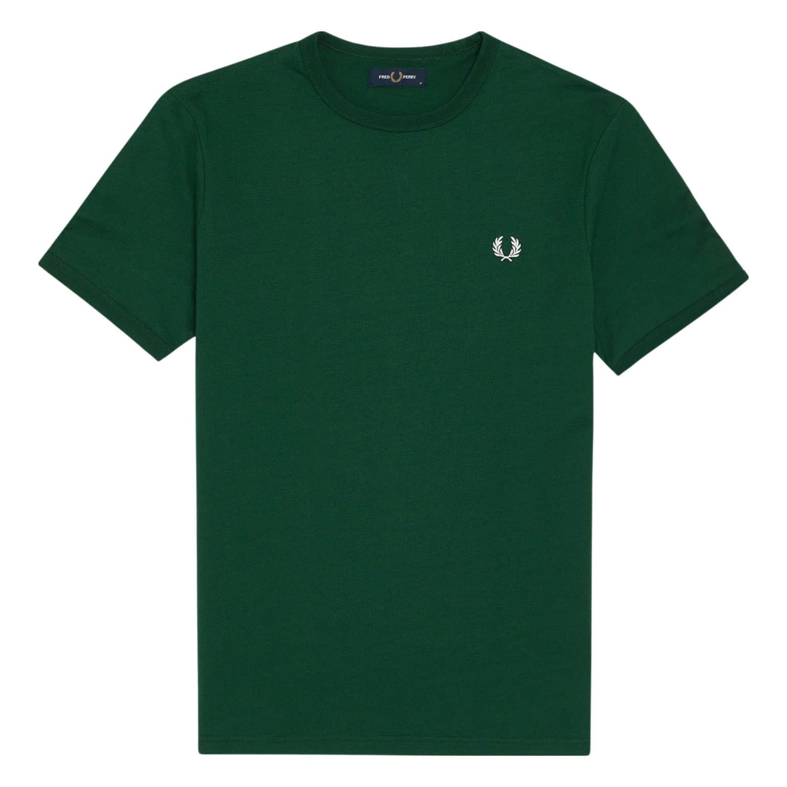 T-Shirt de homem Fred Perry Ringer em verde Ivy. Foto de frente.