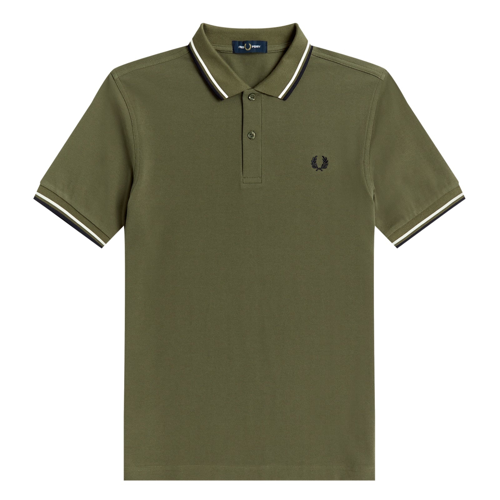 Fred Perry Twin Tipped Fred Perry Shirt Military Green. Foto de frente.