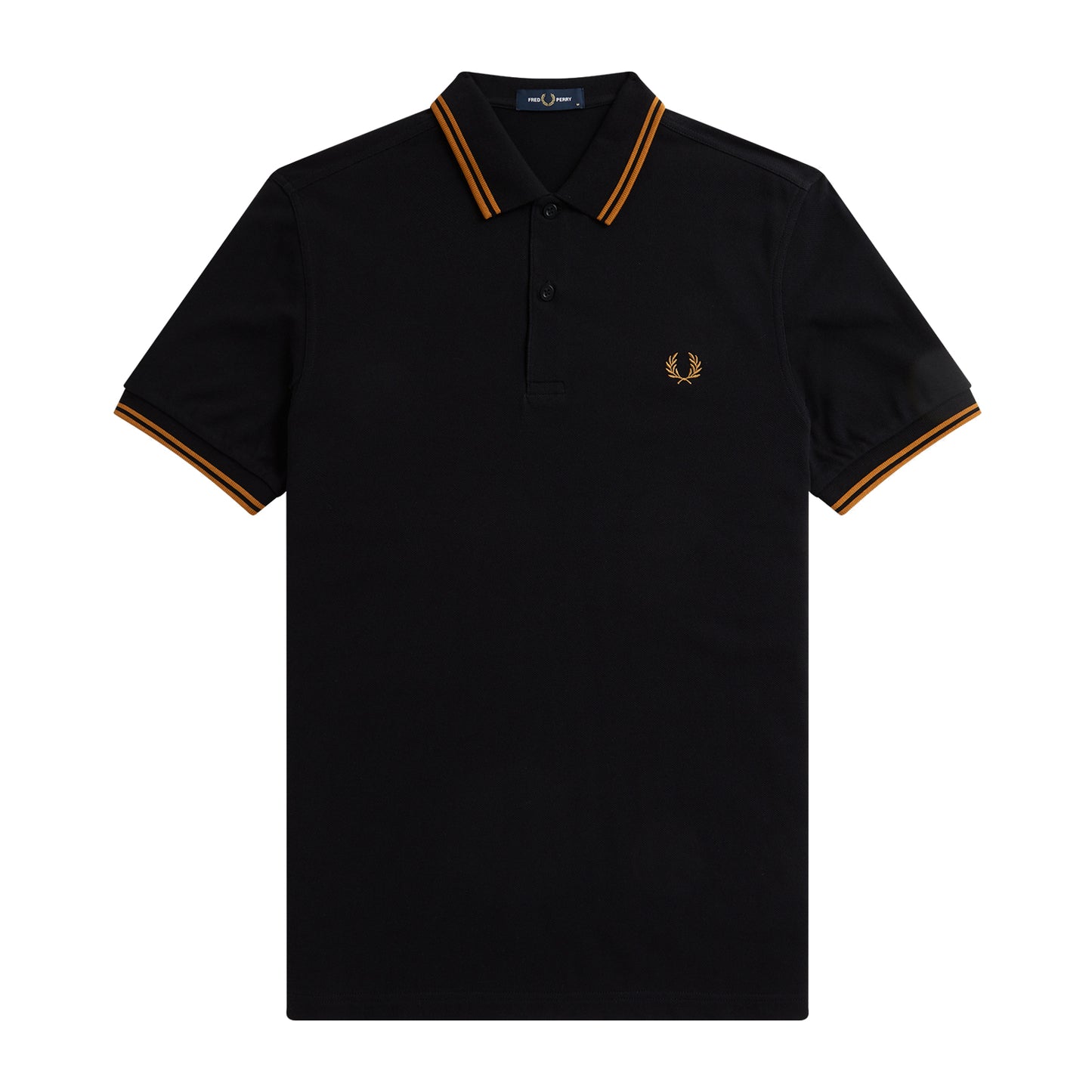 Fred Perry Twin Tipped Fred Perry Shirt Black/Dark Caramel Foto de frente.