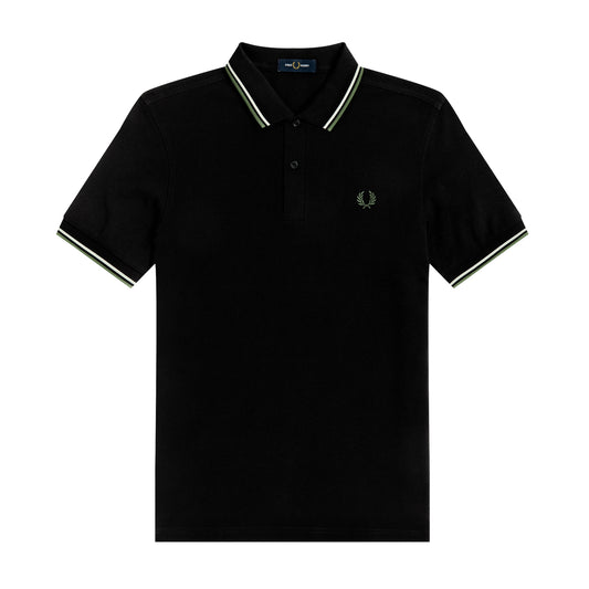 Fred Perry Twin Tipped Fred Perry Shirt Black/Ecru/Pistachio. Foto de frente.