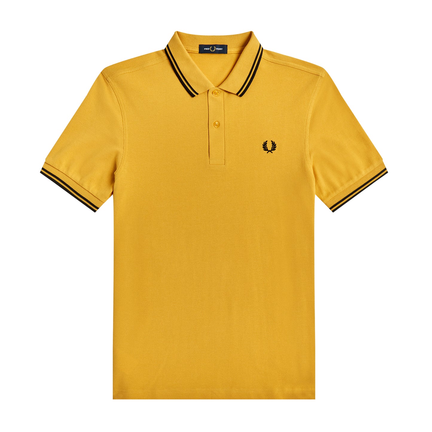 Fred Perry Twin Tipped Fred Perry Shirt Gold/Black/Black. Foto de frente.