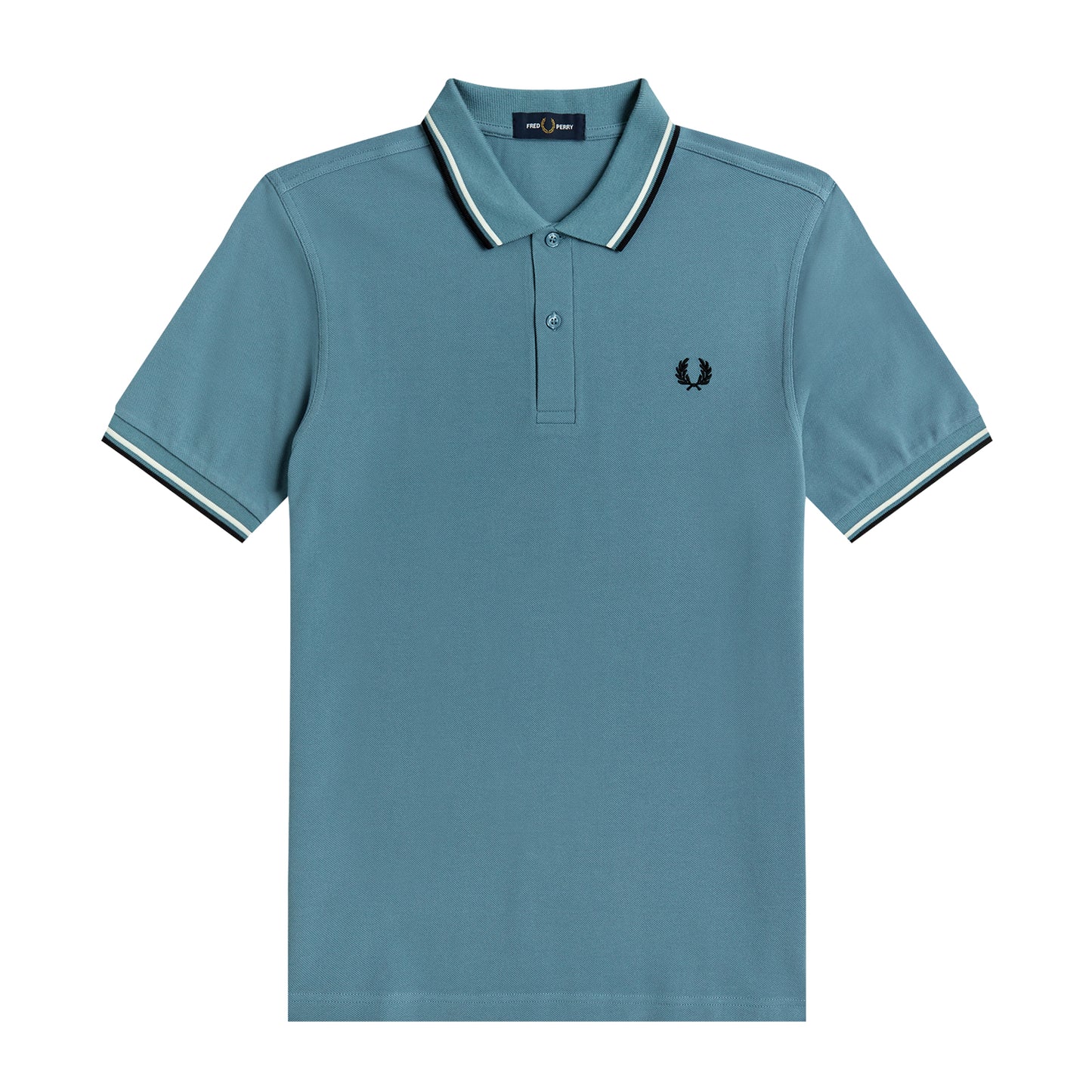 Fred Perry Twin Tipped Fred Perry Shirt Ash Blue/Snow White/Black. Foto de frente.
