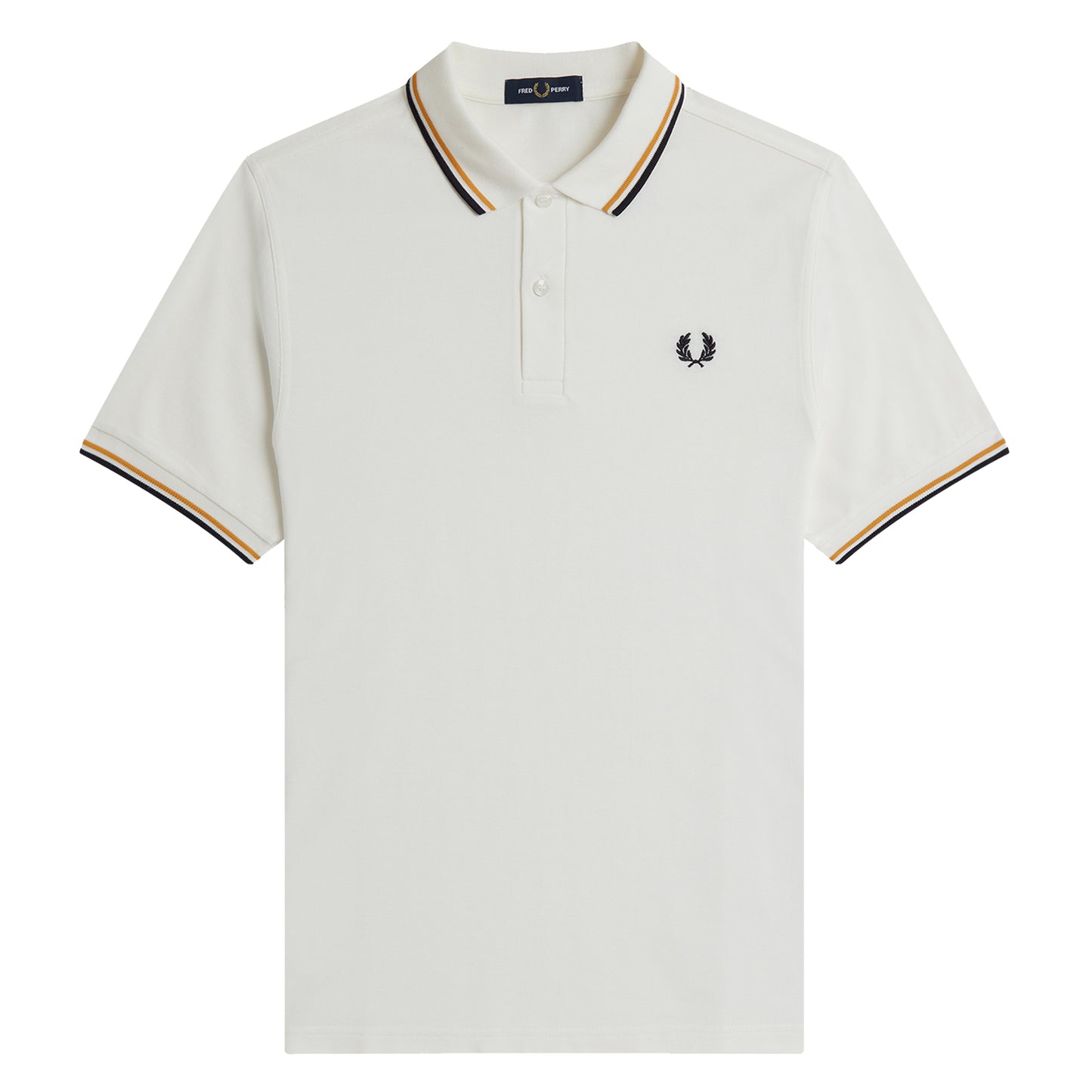 Fred Perry Twin Tipped Fred Perry Shirt Snow White/Gold/Navy. Foto de frente.