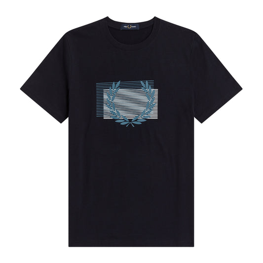 Fred Perry Glitched Graphic T-Shirt Navy. Foto de frente.