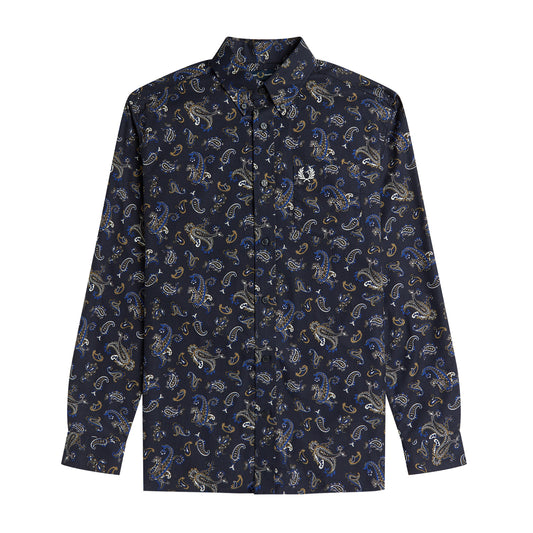 Fred Perry Paisley Print Shirt Navy. Foto de frente.