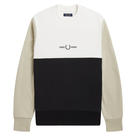 Fred Perry Colour Block Sweatshirt Light Oyster. Foto da parte da frente.