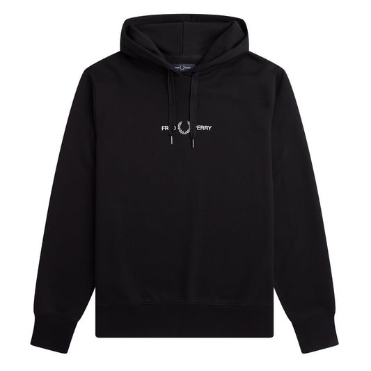 Fred Perry Embroidery Hooded Sweat Black. Foto da parte da frente.