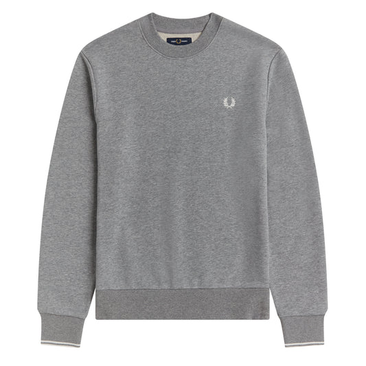 Fred Perry Crew Neck Sweatshirt Steel Marl/Snow White/Snow White. Foto de frente.