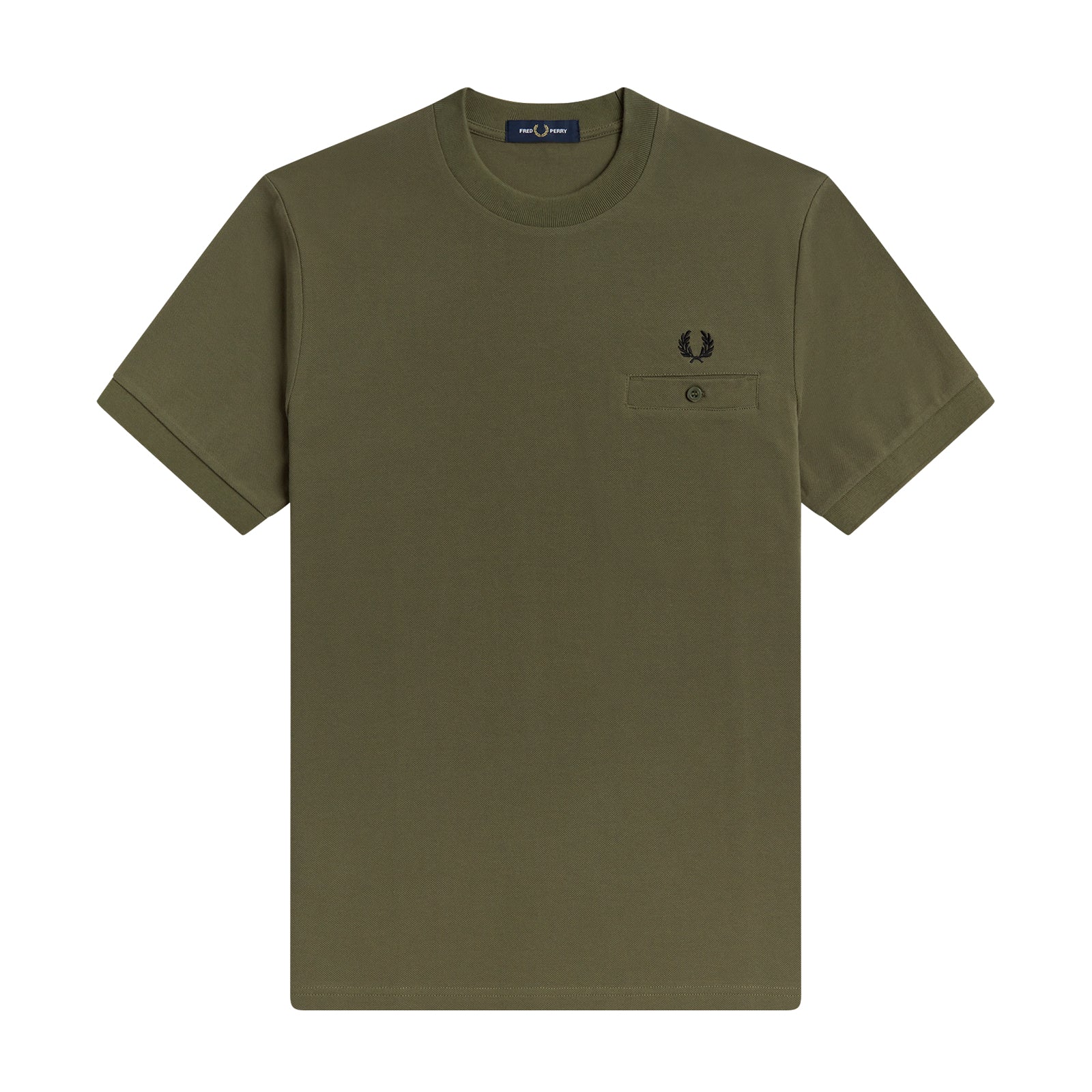 Fred Perry Pocket Detail Pique Shirt Military Green. Foto de frente.