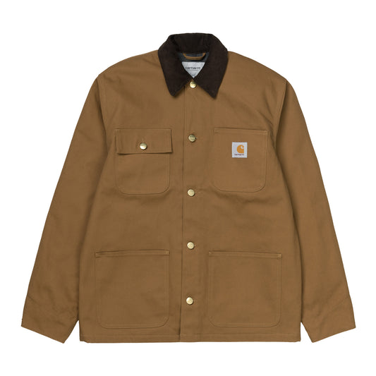 Carhartt WIP Michigan Coat Hamilton Brown/Tobacco Rigid. Foto de frente fechado.