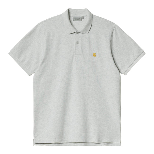 Carhartt WIP Chase Pique Polo Ash Heather/Gold. Foto de frente.