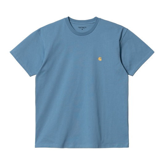 Carhartt WIP Chase T-Shirt Icy Water/Gold. Foto de frente.