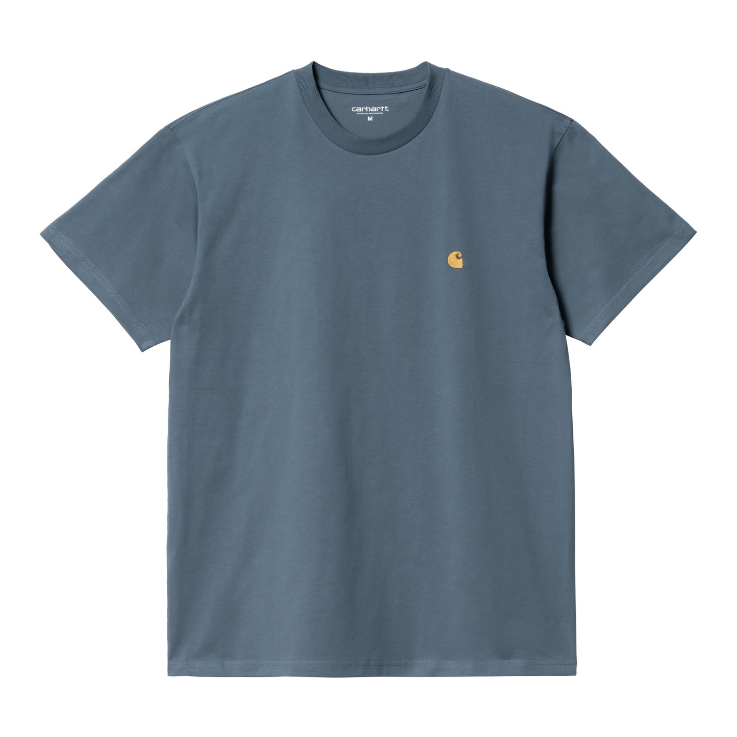 Carhartt WIP Chase T-Shirt Storm Blue/Gold. Foto da parte da frente.