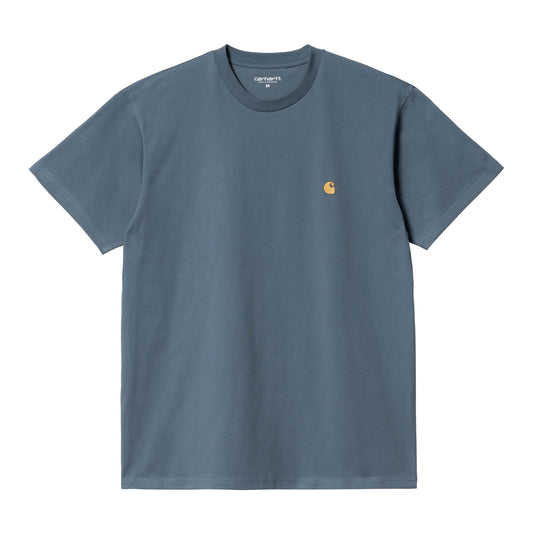 Carhartt WIP Chase T-Shirt Storm Blue/Gold. Foto da parte da frente.