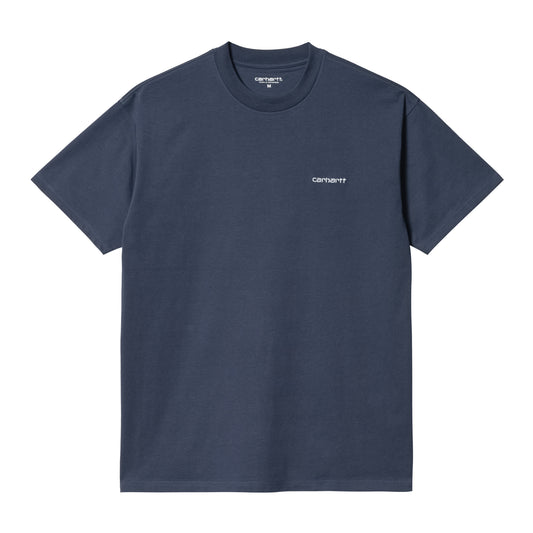 Carhartt WIP Script Embroidery T-Shirt Enzian/White. Foto da parte da frente.