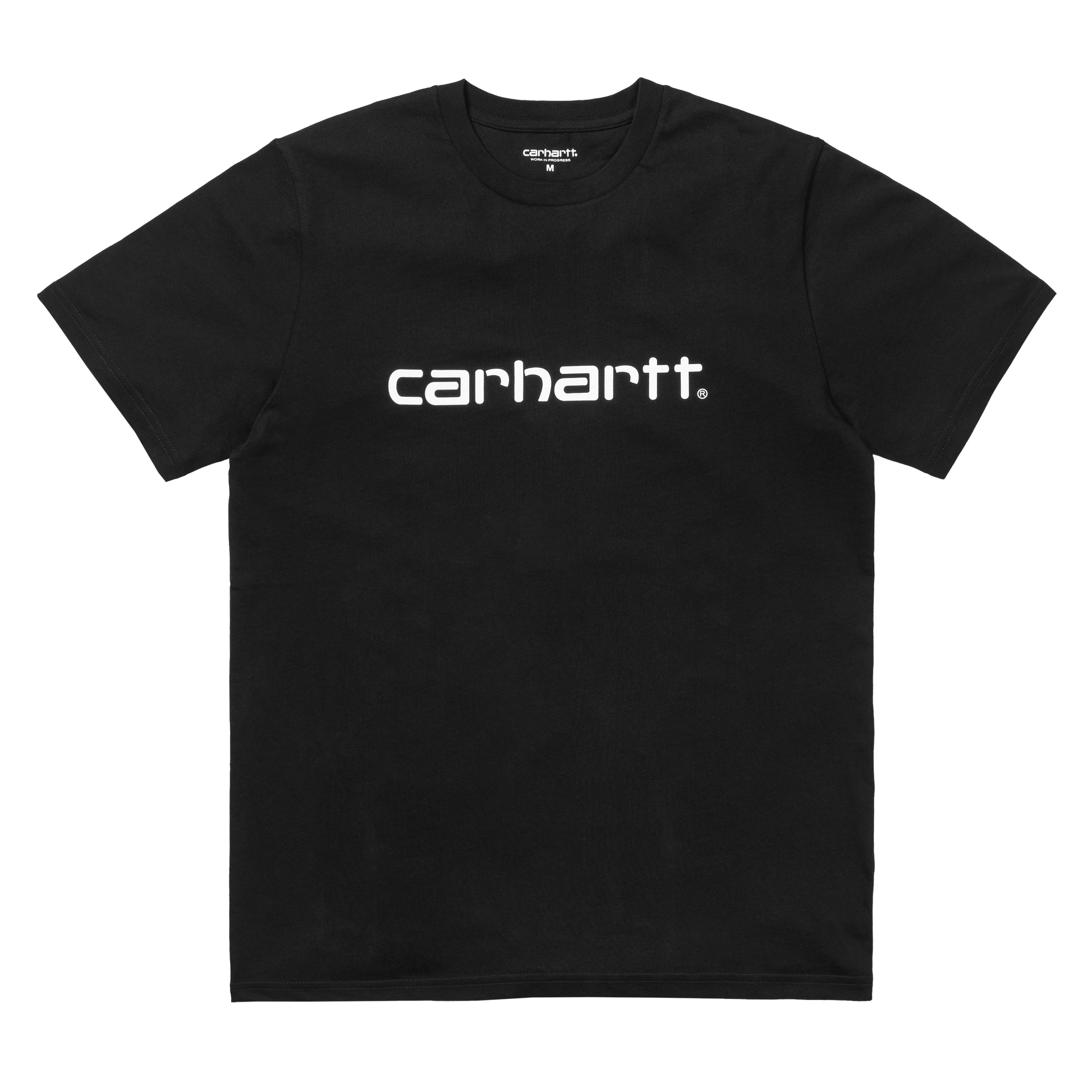 Carhartt WIP Script T-Shirt em preto com print em branco. Foto de frente.