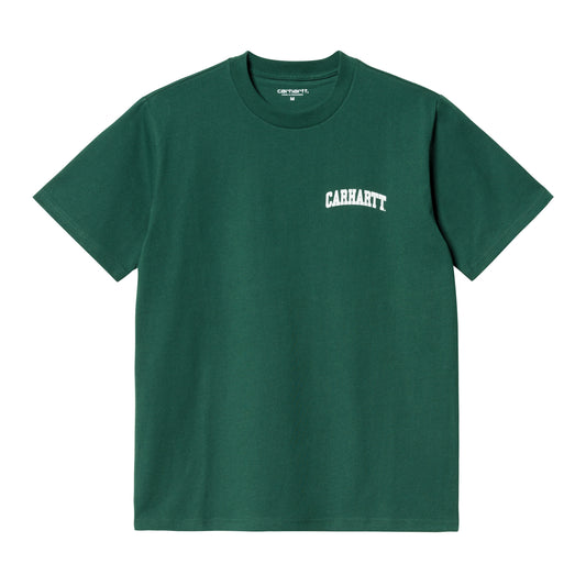 Carhartt WIP University Script T-Shirt Hedge/White. Foto de frente.