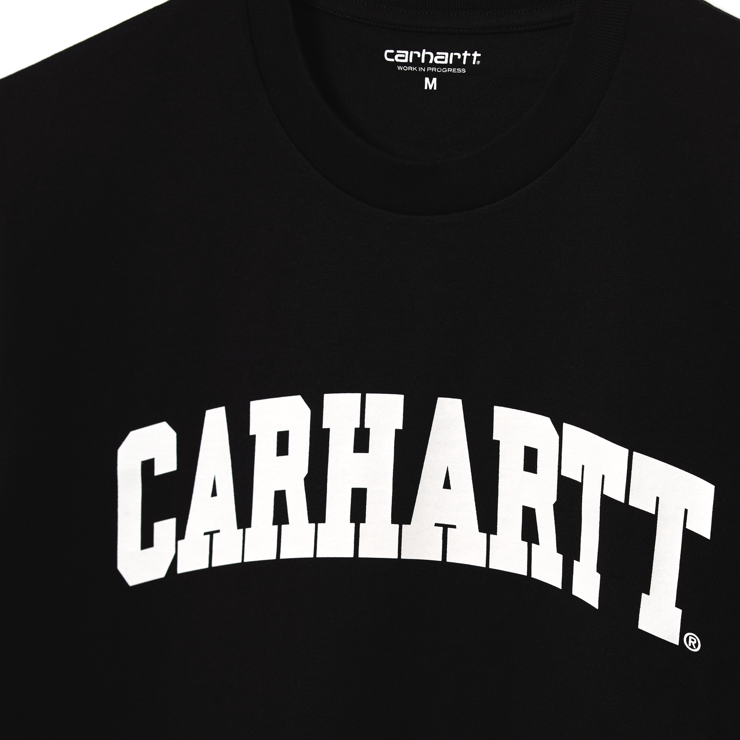 Carhartt WIP University T-Shirt Black/White. Foto de detalhe do print na frente.