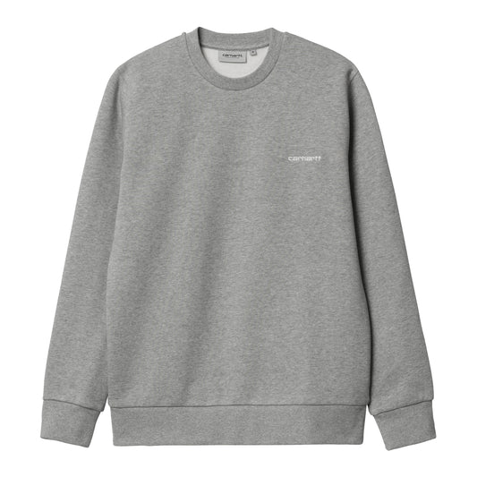 Carhartt WIP Script Embroidery Sweat Grey Heather/White. Foto da parte da frente.