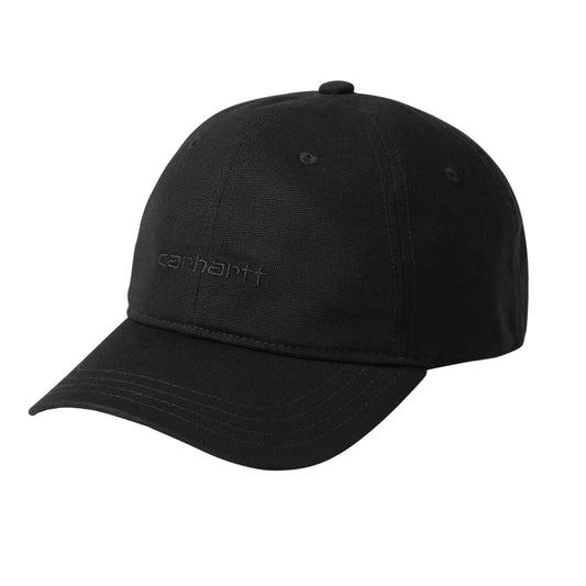 Carhartt WIP Canvas Script Cap Black/Black. Foto da parte da frente a 3/4.