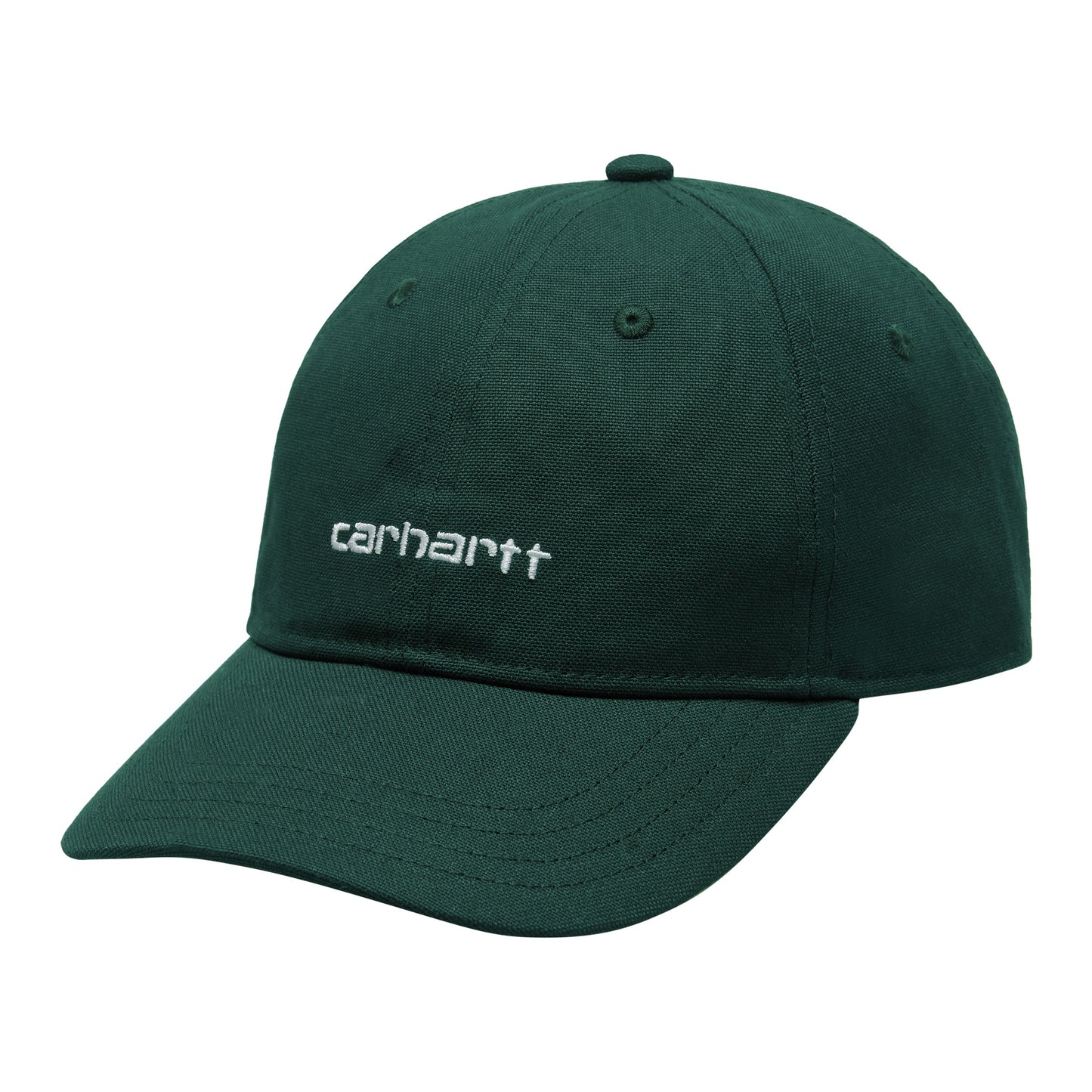 Carhartt WIP Canvas Script Cap Treehouse/White. Foto da parte da frente.