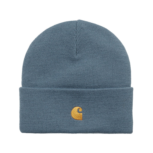 Carhartt WIP Chase Beanie Storm Blue/Golf. Foto de frente.