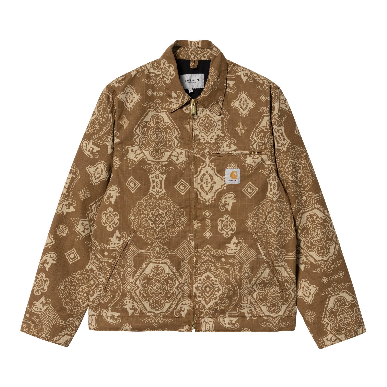 Carhartt WIP Detroit Jacket Verse Print, Hamilton Brown. Foto de frente.