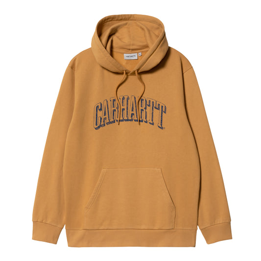 Carhartt WIP Hooded Scrawl Sweat Grey Ochre/Enzian. Foto da parte da frente.