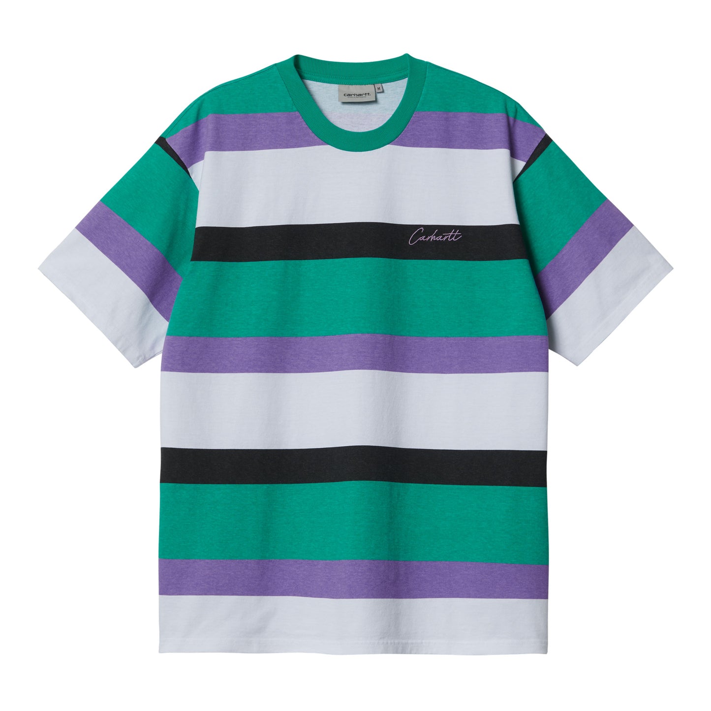 Carhartt WIP Crouser T-Shirt Crouser Stripe, Aqua Green. Foto da parte da frente.