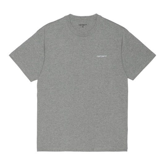 Carhartt WIP Script Embroidery T-Shirt Grey Heather/White. Foto da parte da frente.